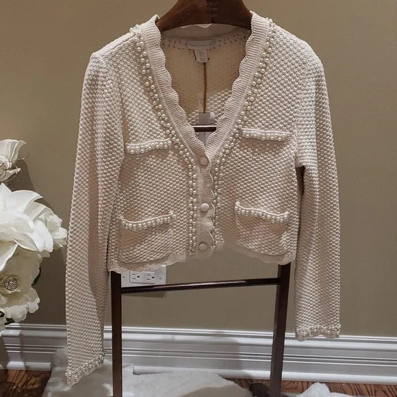Nwt House of Harlow ecru with pearls sweater - Picture 2 of 9